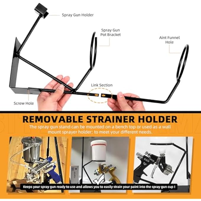 Tanstic 52PCS GRAVITY FEED GUN HOLDER STAND WITH SILICONE FUNNEL AND PAINT STRAINERS KIT, GRAVITY FEED PAINT SPRAY GUN HOLDER STAND WITH STRAINER HOLDER, WALL OR BENCH MOUNT - Image 3